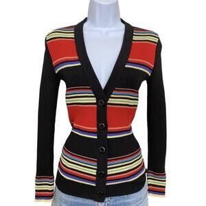 Vintage 70s Giamo Knits Boho Stripe Rib Knit Cardigan Sweater XS/S